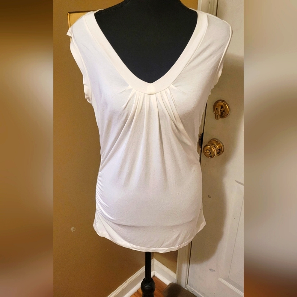 New York & Company White V-Neck Top